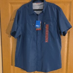 Men's Cooling Blue Casual‎ Button Down Shirt Sz XL